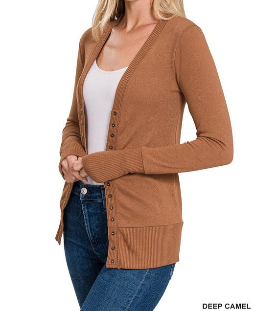 Zenana Snap Button Ribbed Cardigan - Multiple Colors