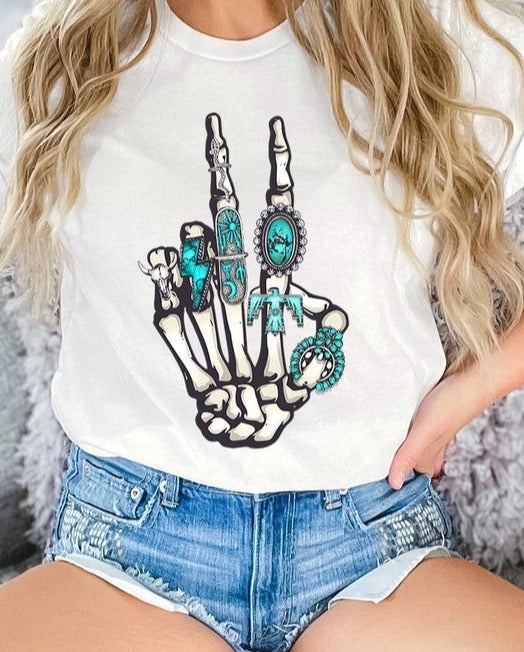 Western Skeleton Concho Rings Graphic T-Shirt - Multiple Colors