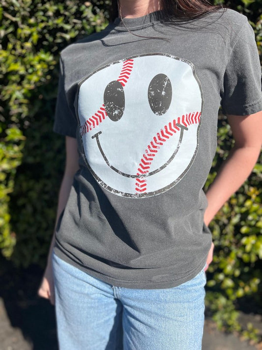 Distressed Baseball Smiley T-Shirt