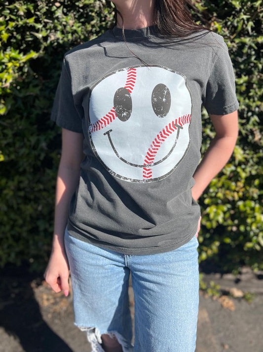 Distressed Baseball Smiley T-Shirt - Plus Sizes