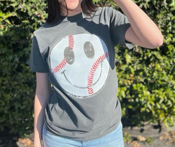 Distressed Baseball Smiley Tee - Plus Sizes