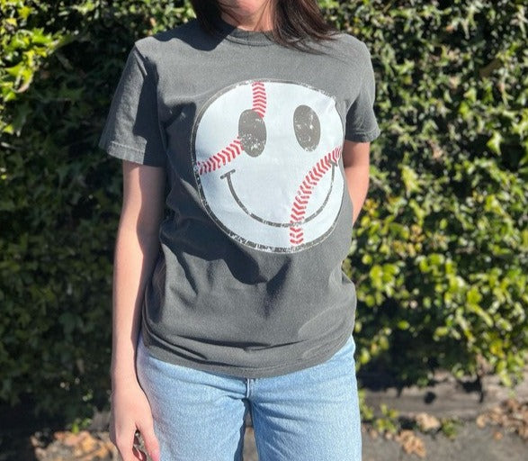 Distressed Baseball Smiley Tee - Plus Sizes