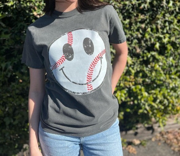 Distressed Baseball Smiley Tee